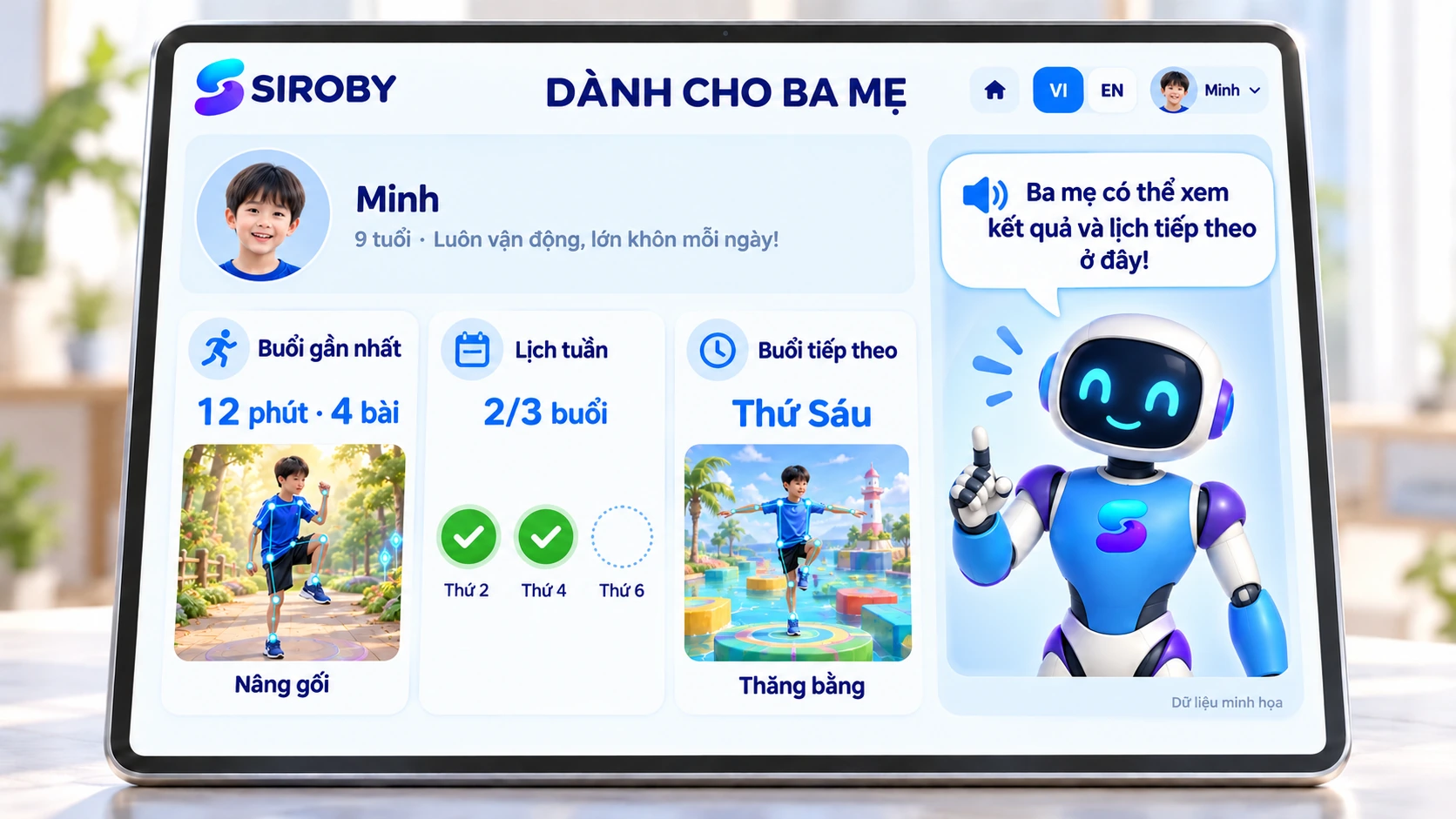 Hệ thống báo cáo, lịch tập và dinh dưỡng cho phụ huynh