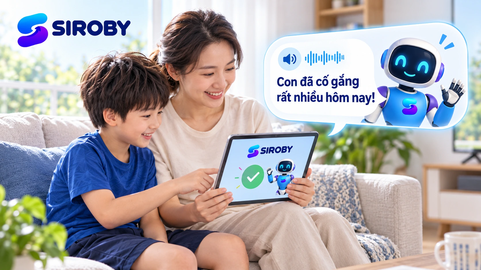 Mẹ và con xem tiến trình trên Siroby