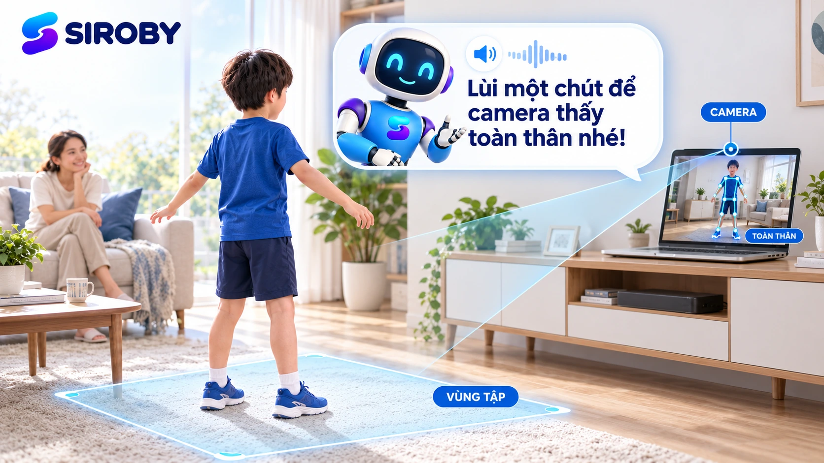 Minh họa vùng tập và khung hình camera nhìn thấy toàn thân